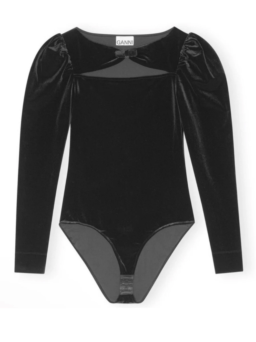 GANNI Black Velvet Long Sleeve Bodysuit - NWT - Size EU 38 or US 6